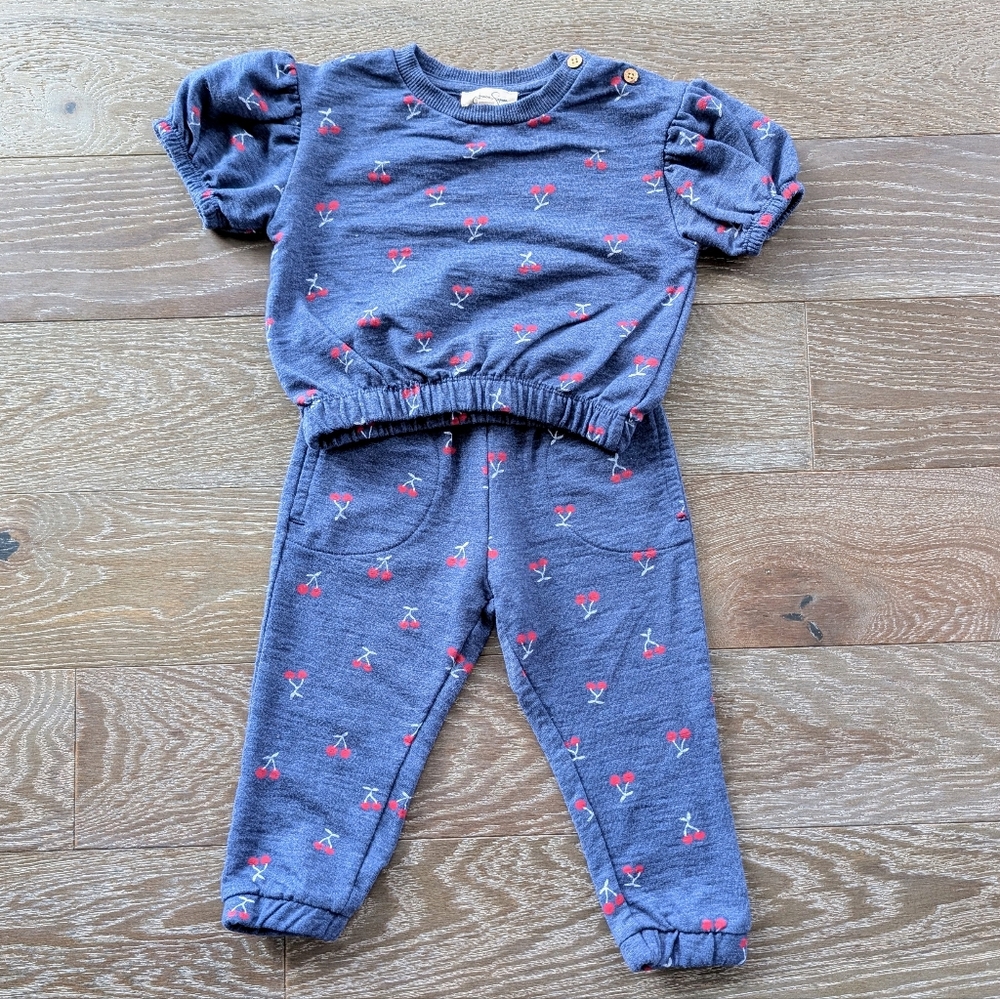 Jessica Simpson Navy Cherry French Terry 2 Piece Outfit Size 24 Months